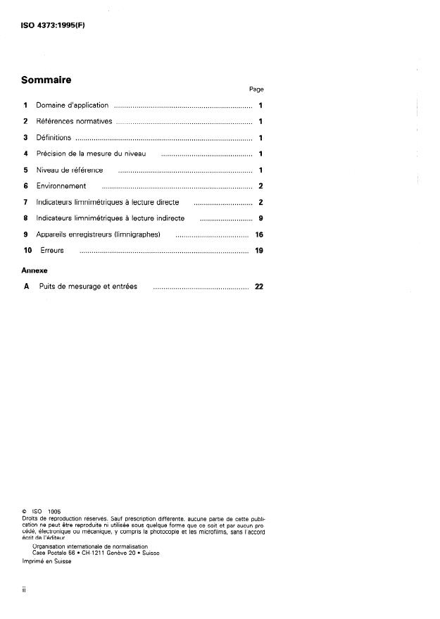 ISO 4373:1995 ISO 4373:1995 - Mesure de débit des liquides dans les chenaux -- Appareils de mesure du niveau de l'eau - Page 2 preview