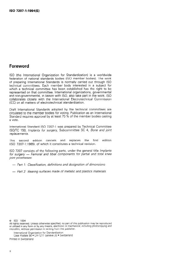 ISO 7207-1:1994 ISO 7207-1:1994 - Implants for surgery -- Components for partial and total knee joint prostheses - Page 2 preview
