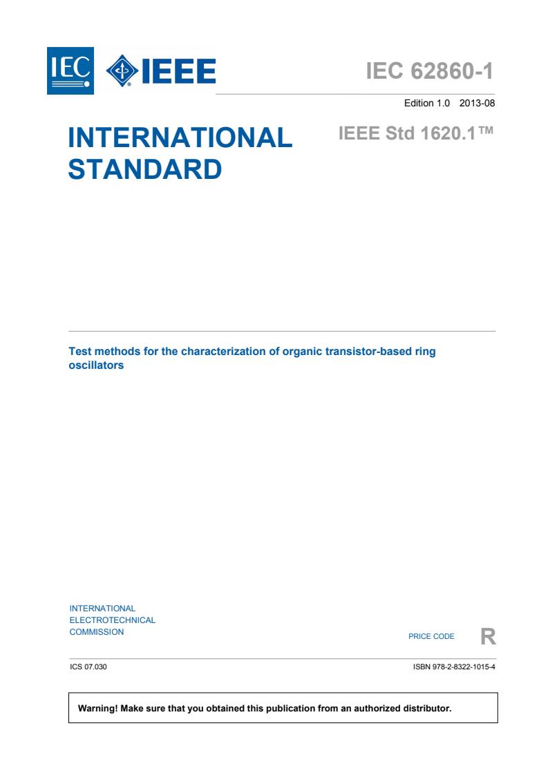 IEC 62860-1:2013 - Test methods for the characterization of organic transistor-based ring oscillators