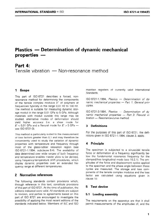 ISO 6721-4:1994 - Plastics -- Determination of dynamic mechanical properties