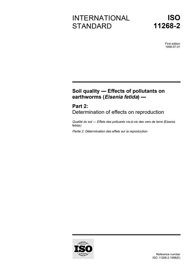 ISO 11268-2:1998 - Soil quality -- Effects of pollutants on earthworms (Eisenia fetida)