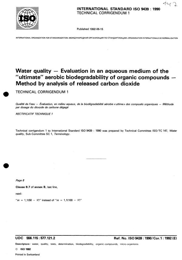 ISO 9439:1990/Cor 1:1992 ISO 9439:1990/Cor 1:1992 - Page 1 preview