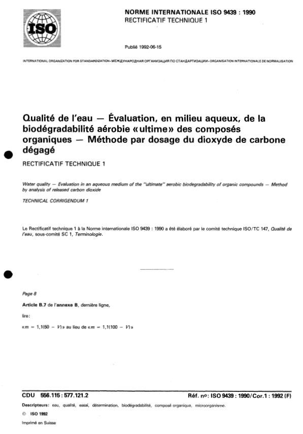 ISO 9439:1990/Cor 1:1992 ISO 9439:1990/Cor 1:1992 - Page 1 preview