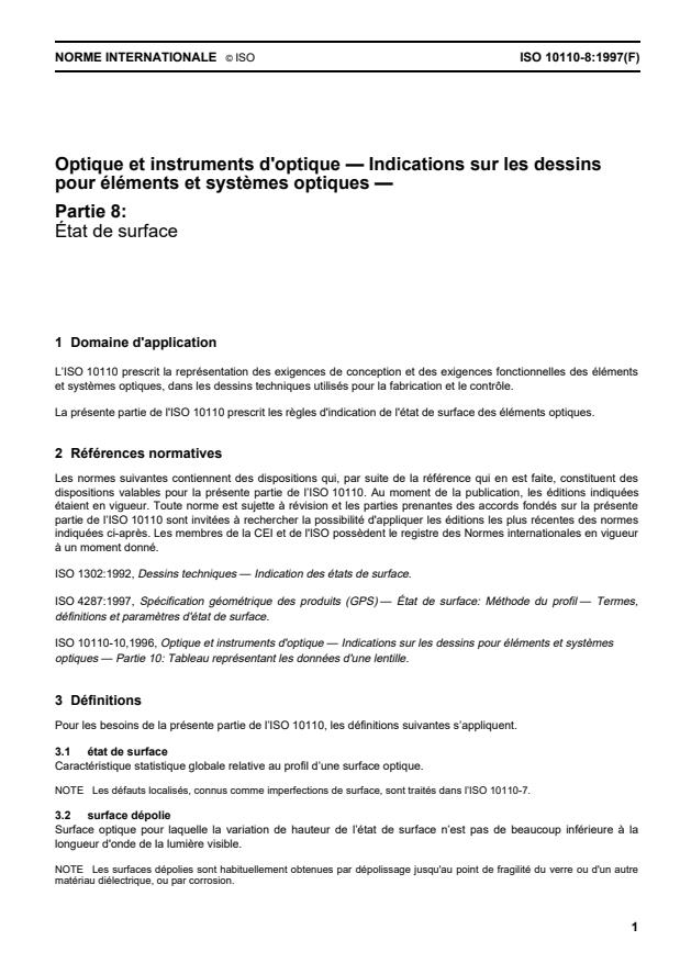 ISO 10110-8:1997 - Optique et instruments d'optique -- Indications sur les dessins pour éléments et systemes optiques