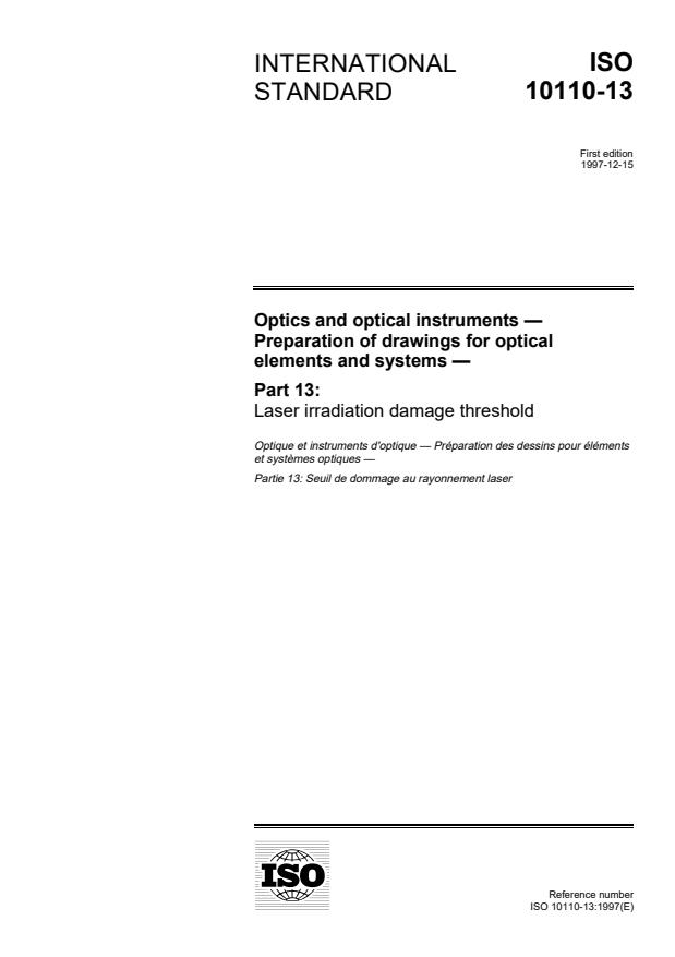ISO 10110-13:1997 - Optics and optical instruments -- Preparation of drawings for optical elements and systems