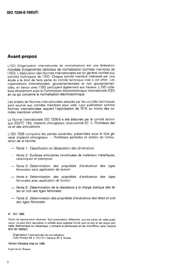 ISO 7206-8:1995 ISO 7206-8:1995 - Implants chirurgicaux -- Protheses partielles et totales de l'articulation de la hanche - Page 2 preview