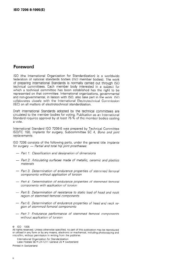 ISO 7206-8:1995 ISO 7206-8:1995 - Implants for surgery -- Partial and total hip joint prostheses - Page 2 preview