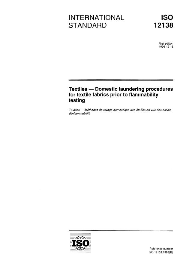 ISO 12138:1996 - Textiles -- Domestic laundering procedures for textile fabrics prior to flammability testing