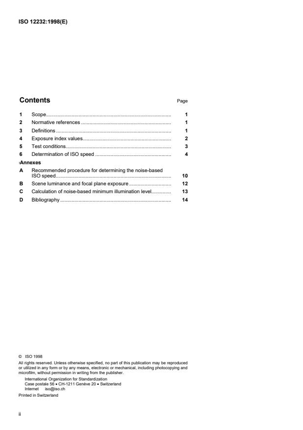 ISO 12232:1998 ISO 12232:1998 - Photography -- Electronic still-picture cameras -- Determination of ISO speed - Page 2 preview