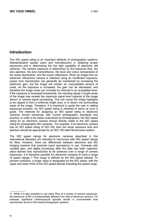 ISO 12232:1998 ISO 12232:1998 - Photography -- Electronic still-picture cameras -- Determination of ISO speed - Page 4 preview