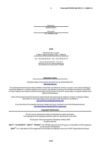 SIST ES 202 975 V1.2.1:2009 ETSI ES 202 975 V1.1.1 (2008-11) - Human Factors (HF); Harmonized relay services - Page 2 preview