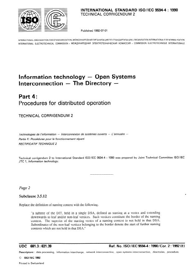 ISO/IEC 9594-4:1990/Cor 2:1992