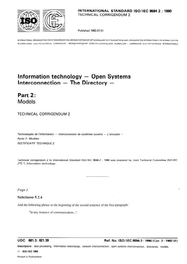 ISO/IEC 9594-2:1990/Cor 2:1992