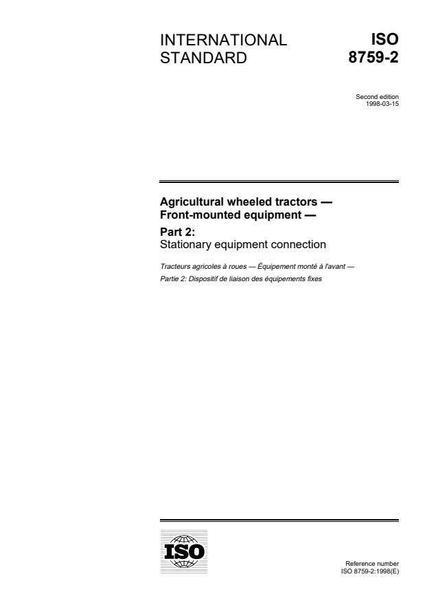 ISO 8759-2:1998 - Agricultural wheeled tractors -- Front-mounted equipment