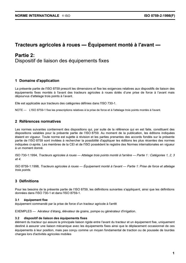 ISO 8759-2:1998 - Tracteurs agricoles a roues -- Équipement monté a l'avant