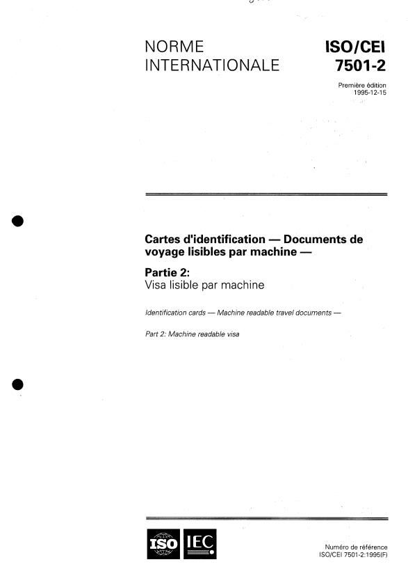 ISO/IEC 7501-2:1995 - Cartes d'identification -- Documents de voyage lisibles par machine