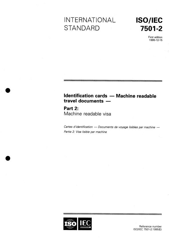 ISO/IEC 7501-2:1995 - Identification cards -- Machine readable travel documents