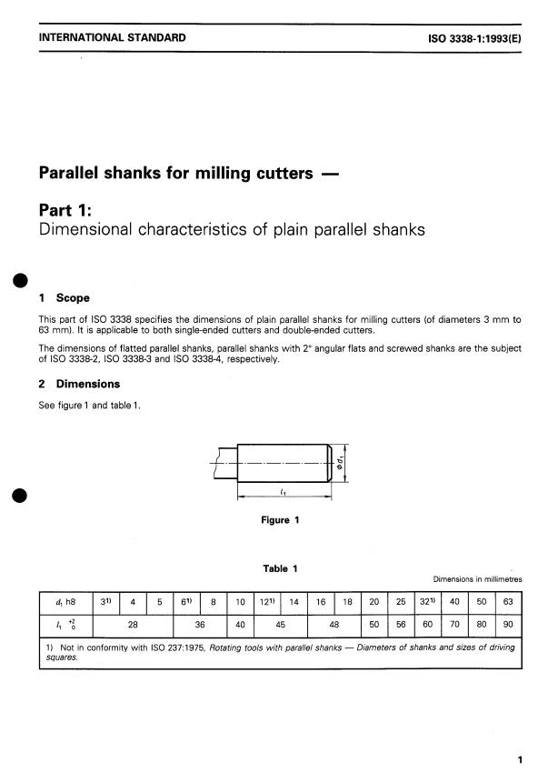ISO 3338-1:1993 - Parallel shanks for milling cutters