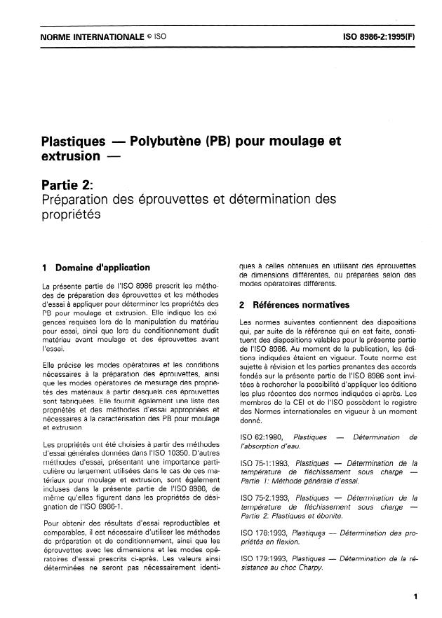 ISO 8986-2:1995 - Plastiques -- Polybutene (PB) pour moulage et extrusion