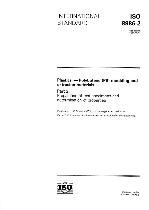 ISO 8986-2:1995 - Plastics -- Polybutene (PB) moulding and extrusion materials