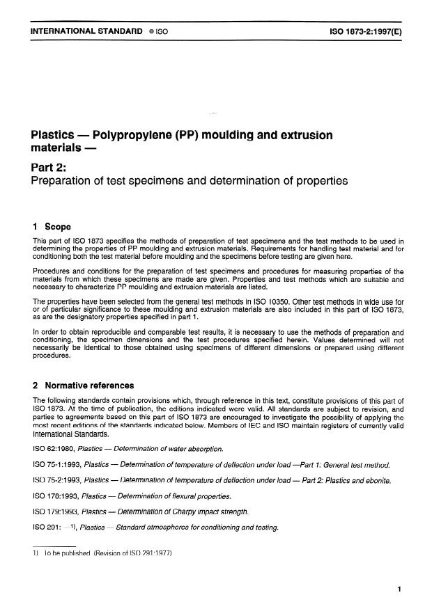 ISO 1873-2:1997 - Plastics -- Polypropylene (PP) moulding and extrusion materials