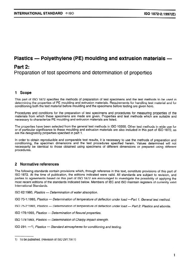 ISO 1872-2:1997 - Plastics -- Polyethylene (PE) moulding and extrusion materials