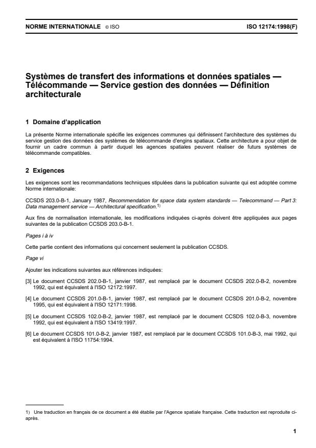 ISO 12174:1998 - Systemes de transfert des informations et données spatiales -- Télécommande -- Service gestion des données -- Définition architecturale