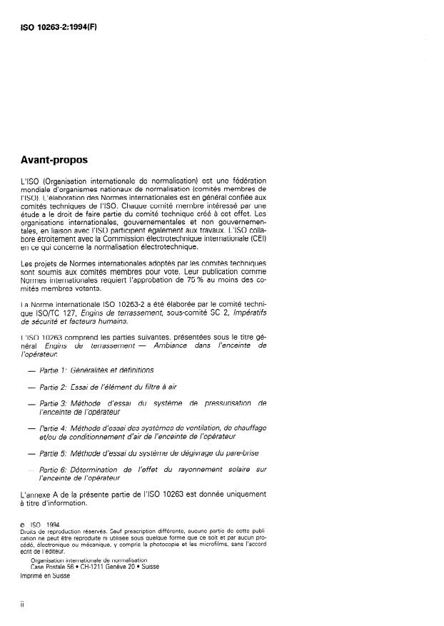 ISO 10263-2:1994 ISO 10263-2:1994 - Engins de terrassement -- Ambiance dans l'enceinte de l'opérateur - Page 2 preview