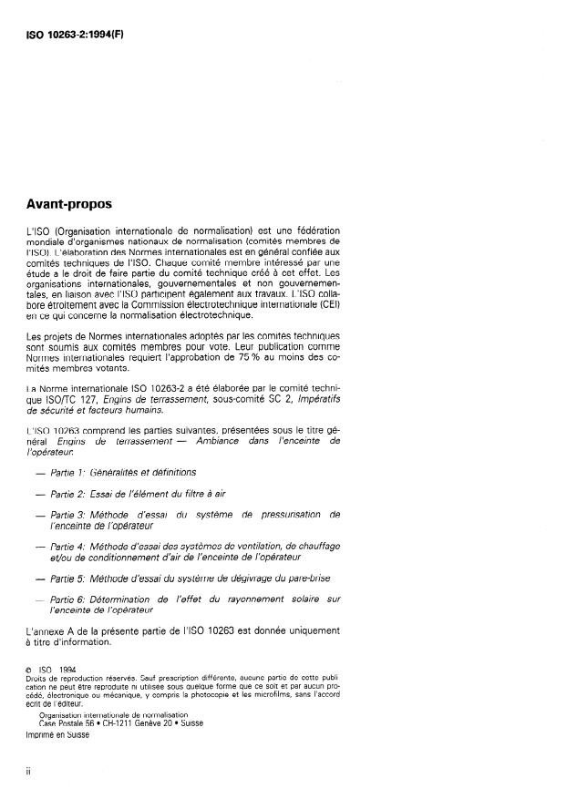 ISO 10263-2:1994 ISO 10263-2:1994 - Engins de terrassement -- Ambiance dans l'enceinte de l'opérateur - Page 2 preview