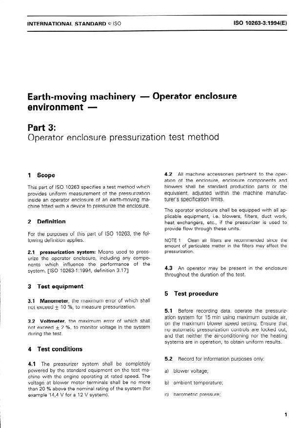 ISO 10263-3:1994 - Earth-moving machinery -- Operator enclosure environment