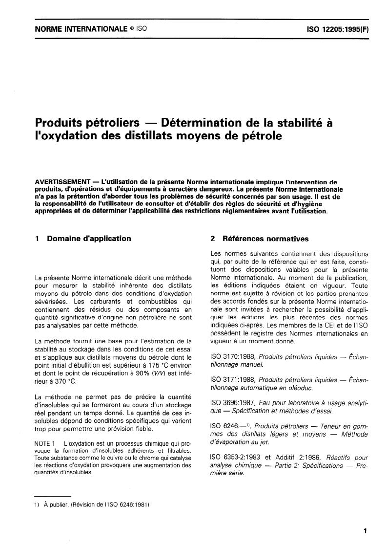 ISO 12205:1995 - Produits pétroliers — Détermination de la stabilité à l'oxydation des distillats moyens de pétrole