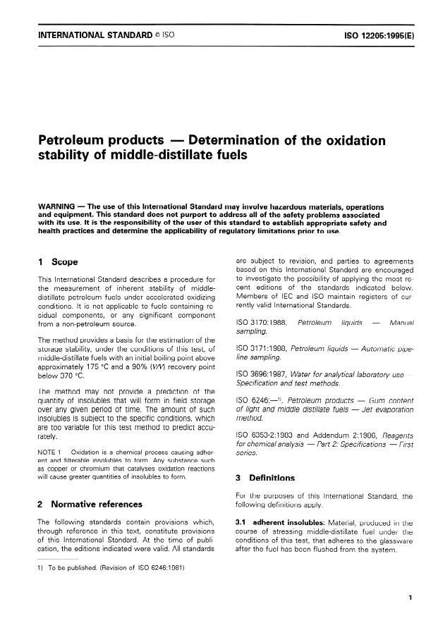 ISO 12205:1995 - Petroleum products -- Determination of the oxidation stability of middle-distillate fuels