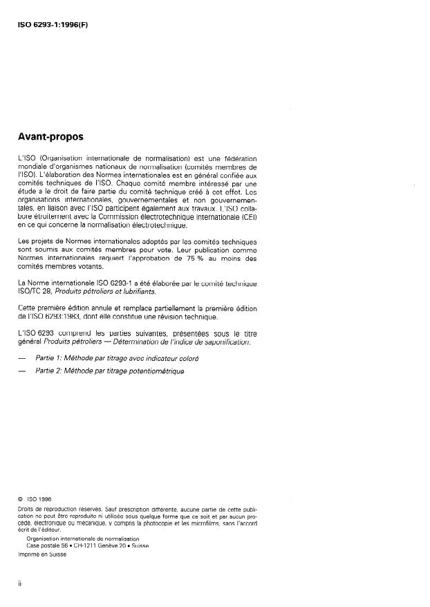 ISO 6293-1:1996 ISO 6293-1:1996 - Produits pétroliers -- Détermination de l'indice de saponification - Page 2 preview