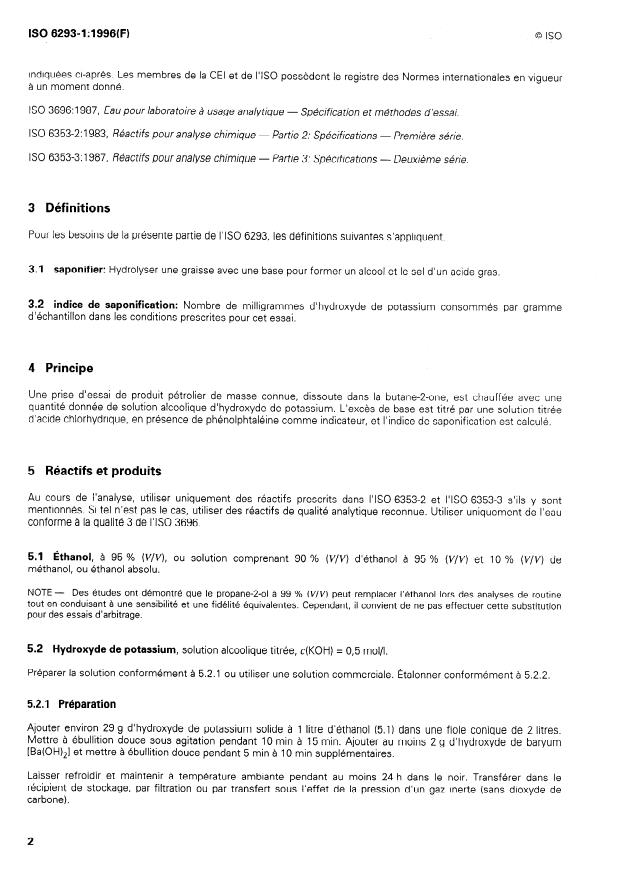 ISO 6293-1:1996 ISO 6293-1:1996 - Produits pétroliers -- Détermination de l'indice de saponification - Page 4 preview
