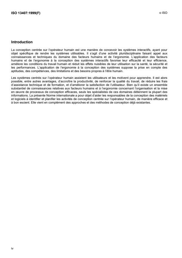 ISO 13407:1999 ISO 13407:1999 - Processus de conception centrée sur l'opérateur humain pour les systemes interactifs - Page 4 preview