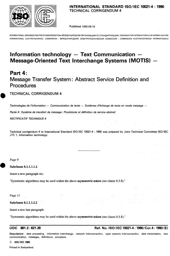 ISO/IEC 10021-4:1990/Cor 4:1992