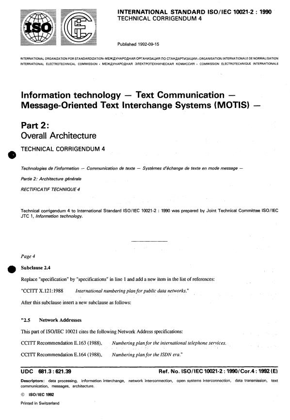 ISO/IEC 10021-2:1990/Cor 4:1992