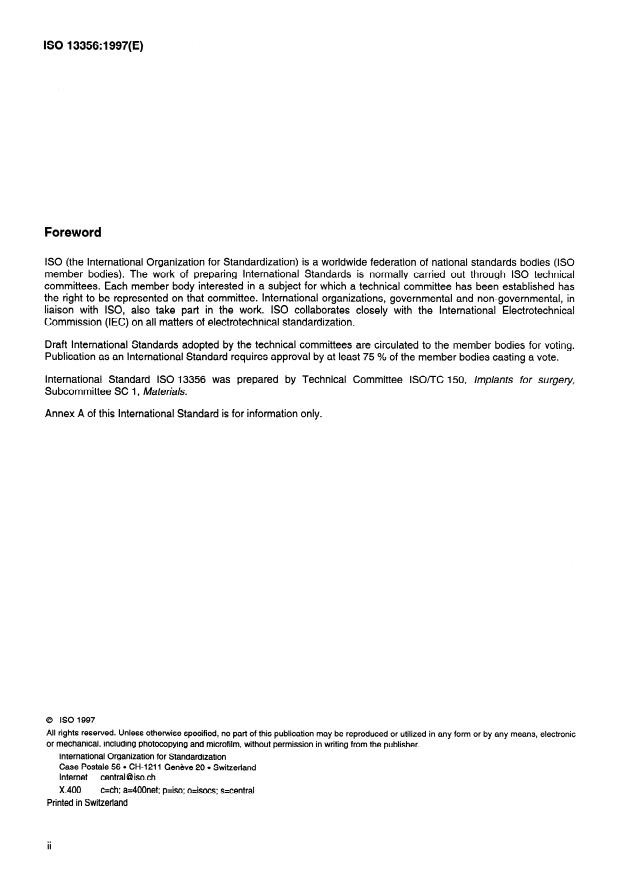 ISO 13356:1997 ISO 13356:1997 - Implants for surgery -- Ceramic materials based on yttria-stabilized tetragonal zirconia (Y-TZP) - Page 2 preview