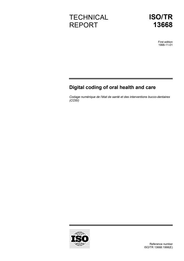 ISO/TR 13668:1998 - Digital coding of oral health and care