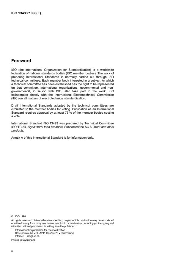 ISO 13493:1998 ISO 13493:1998 - Meat and meat products -- Determination of chloramphenicol content -- Method using liquid chromatography - Page 2 preview