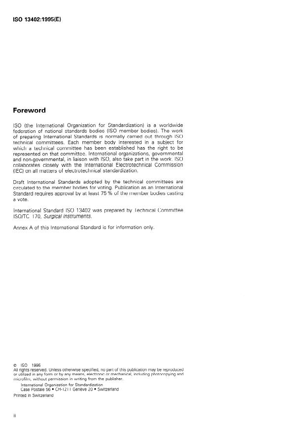 ISO 13402:1995 ISO 13402:1995 - Surgical and dental hand instruments -- Determination of resistance against autoclaving, corrosion and thermal exposure - Page 2 preview