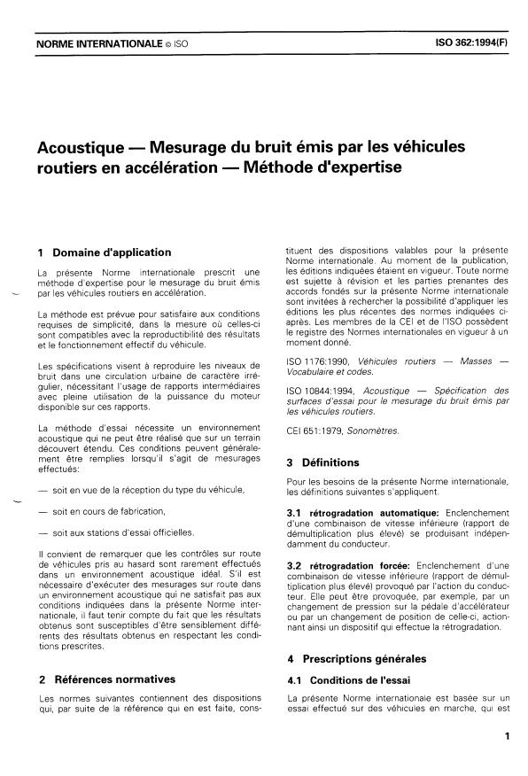 ISO 362:1994 - Acoustique -- Mesurage du bruit émis par les véhicules routiers en accélération -- Méthode d'expertise