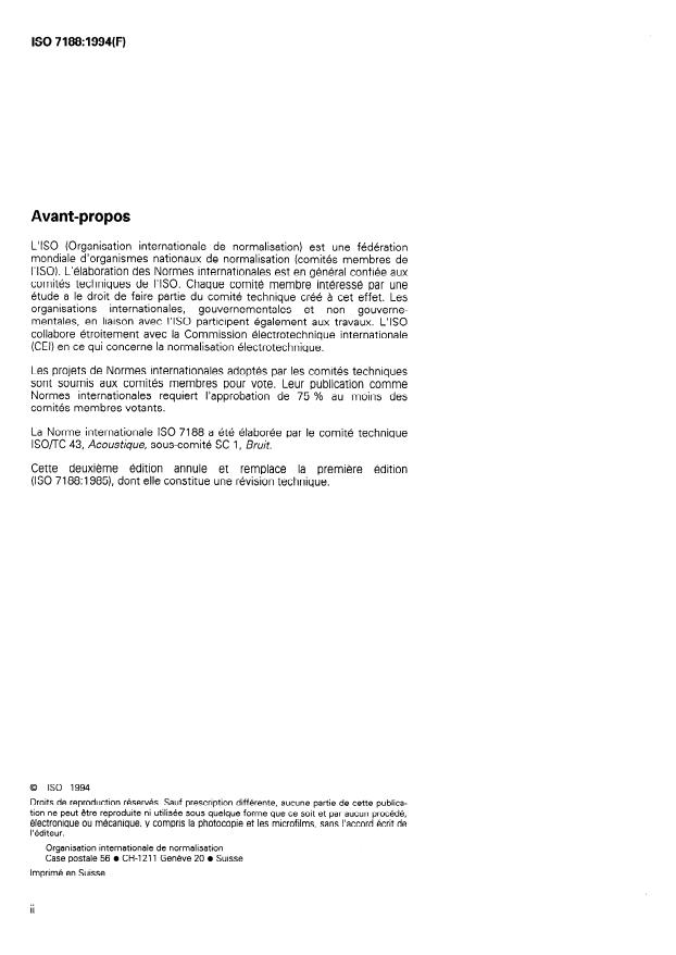 ISO 7188:1994 ISO 7188:1994 - Acoustique -- Mesurage du bruit émis par les voitures particulieres dans des conditions représentatives de la conduite en ville - Page 2 preview