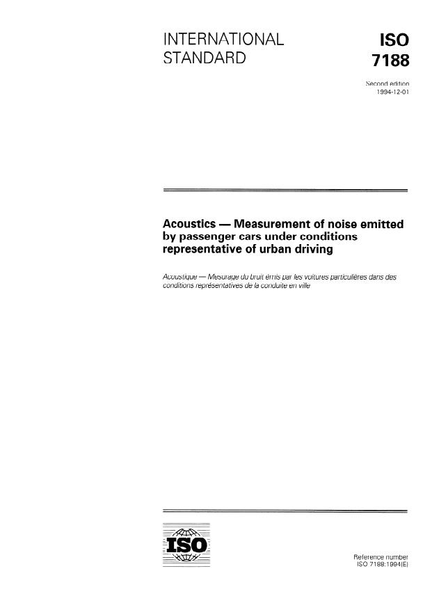 ISO 7188:1994 - Acoustics -- Measurement of noise emitted by passenger cars under conditions representative of urban driving