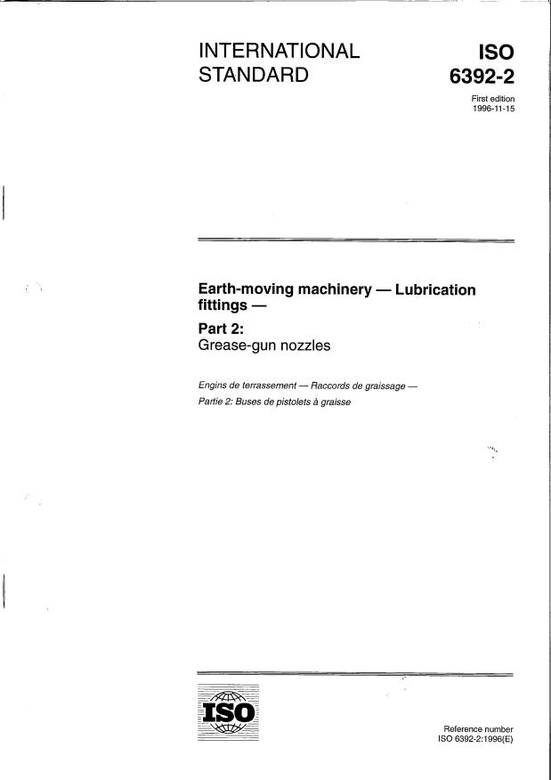 ISO 6392-2:1996 - Earth-moving machinery -- Lubrication fittings
