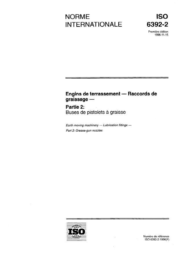 ISO 6392-2:1996 - Engins de terrassement -- Raccords de graissage