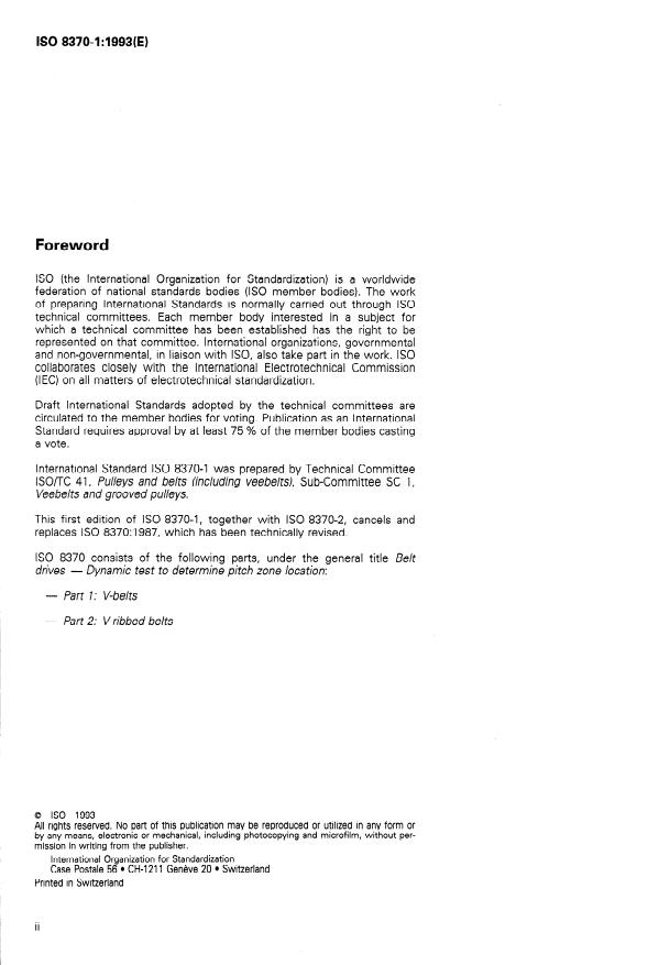 ISO 8370-1:1993 ISO 8370-1:1993 - Belt drives -- Dynamic test to determine pitch zone location - Page 2 preview