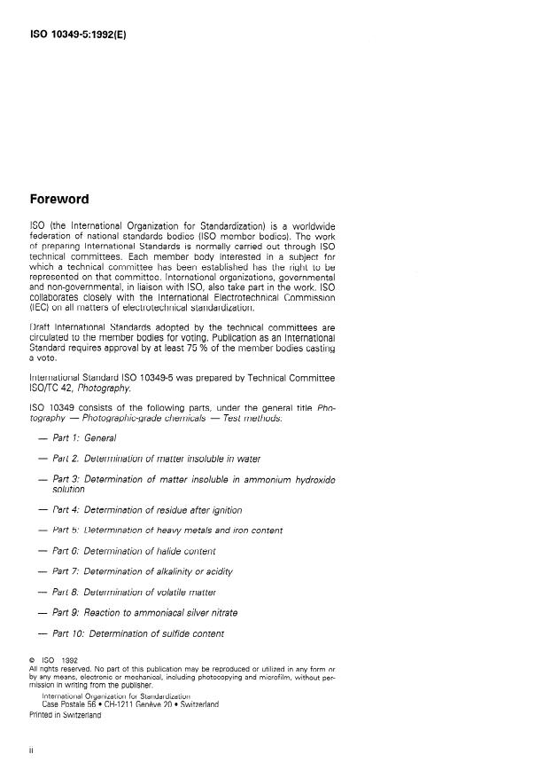 ISO 10349-5:1992 ISO 10349-5:1992 - Photography -- Photographic-grade chemicals -- Test methods - Page 2 preview
