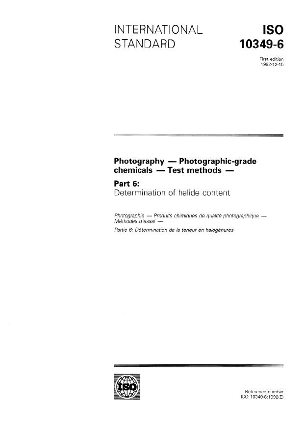 ISO 10349-6:1992 - Photography -- Photographic-grade chemicals -- Test methods