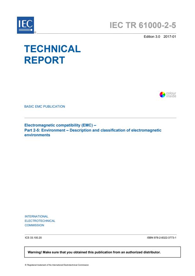 IEC TR 61000-2-5:2017 - Electromagnetic compatibility (EMC) - Part 2-5: Environment - Description and classification of electromagnetic environments